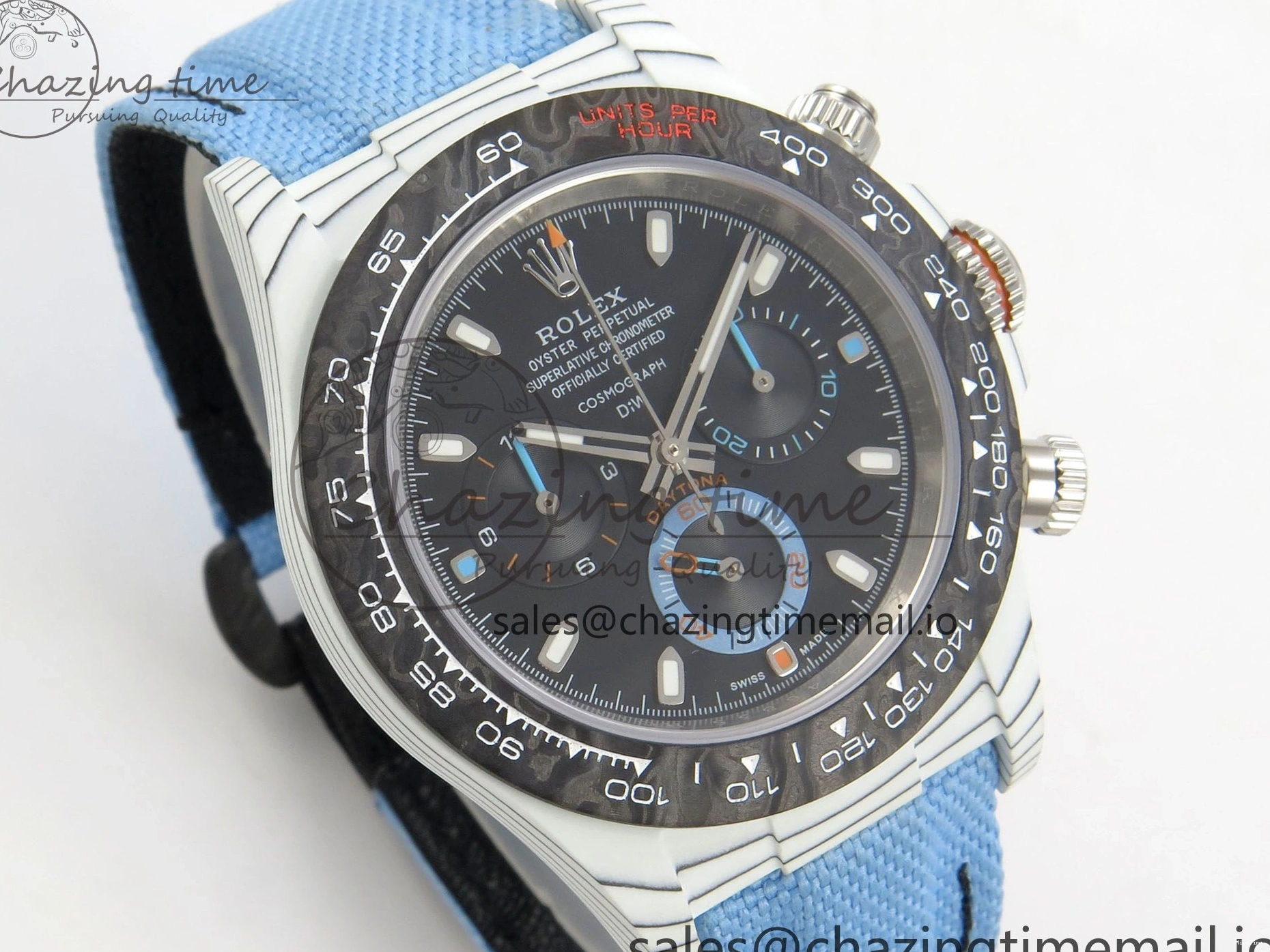 MiroTime 0403 Attractive Daytona DIW Carbon Case and Bezel DIWF Edition Black Dial on Blue Nylon Strap A 71